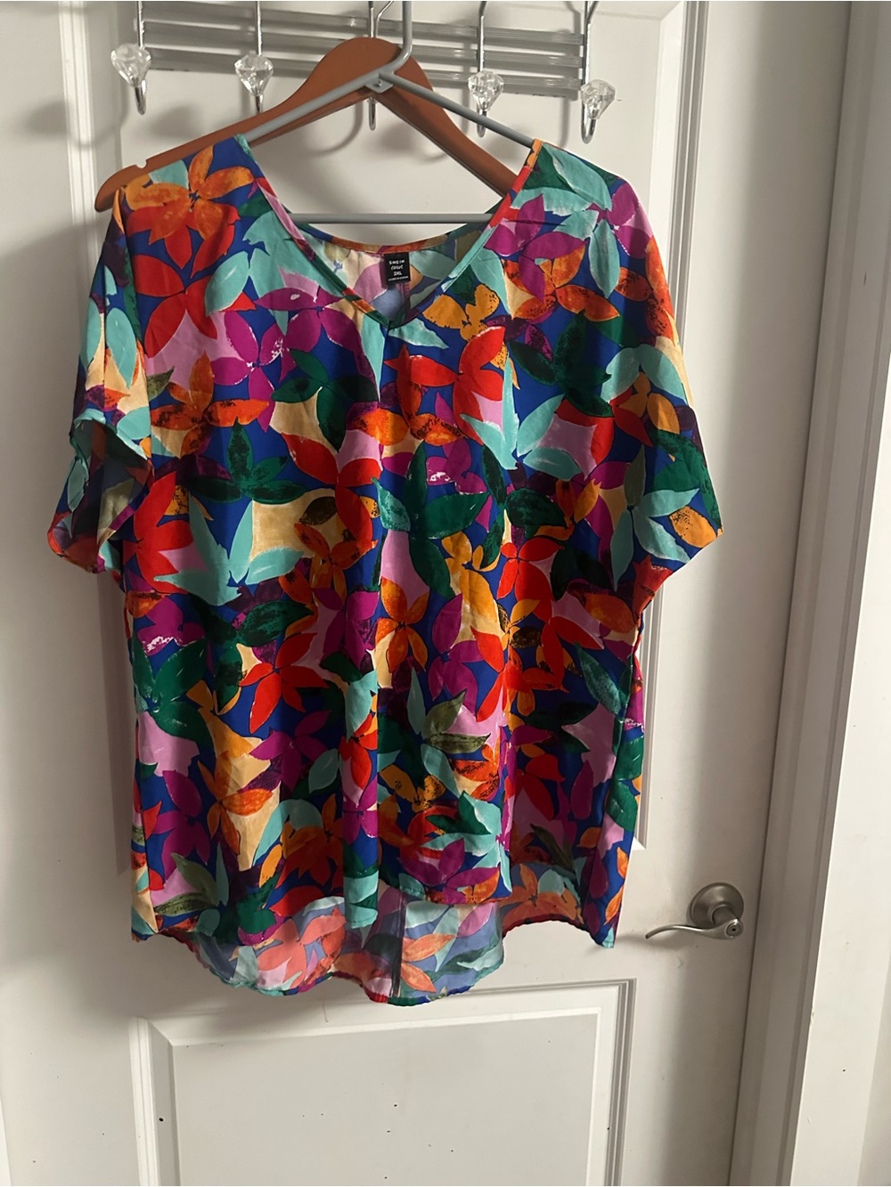 SHEIN Multicolor Floral V-Neck Short Sleeve Blouse